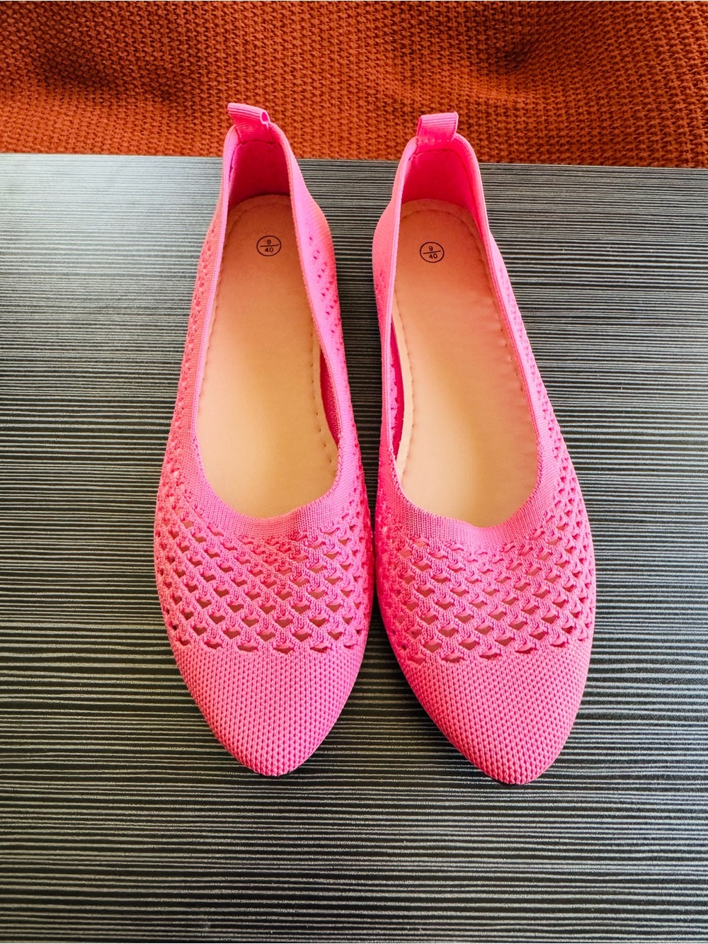 Women’s Hot Pink Knit Slip-On Flats with Cushioned Insole